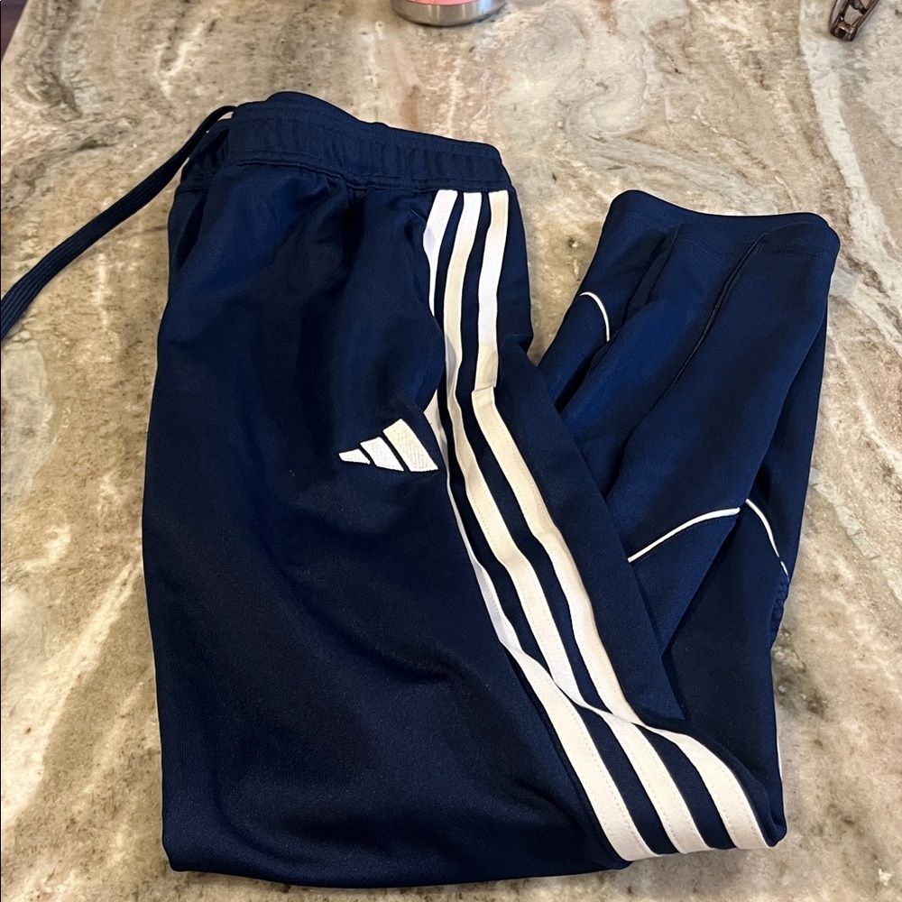 Adidas Women’s Navy Blue Joggers with White Stripes